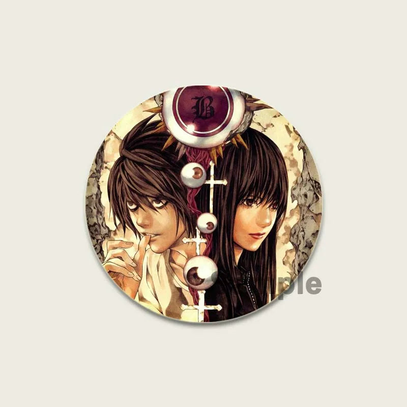 Death Note HD Print Anime Pins Handmade Round Brooches L Killer Yagami Light Cosplay Badge Backpacks Jewelry Gifts Accessory