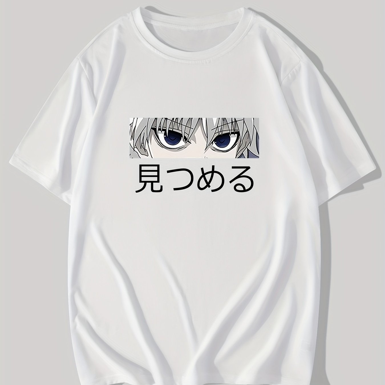 Anime Character & Japanese Letter Pattern Print Men's T-shirt, Graphic Tee Men's Summer Clothes, Men's Outfits