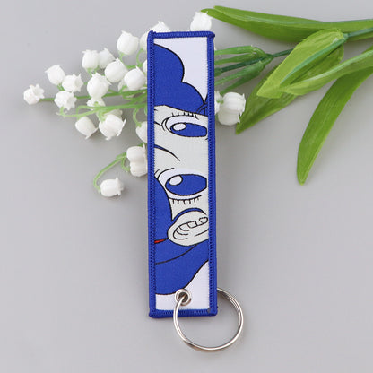 Anime Charm Embroidered Keychain: Durable, Versatile Jet Tag for Backpacks & Car Keys - Ideal Gift for Men