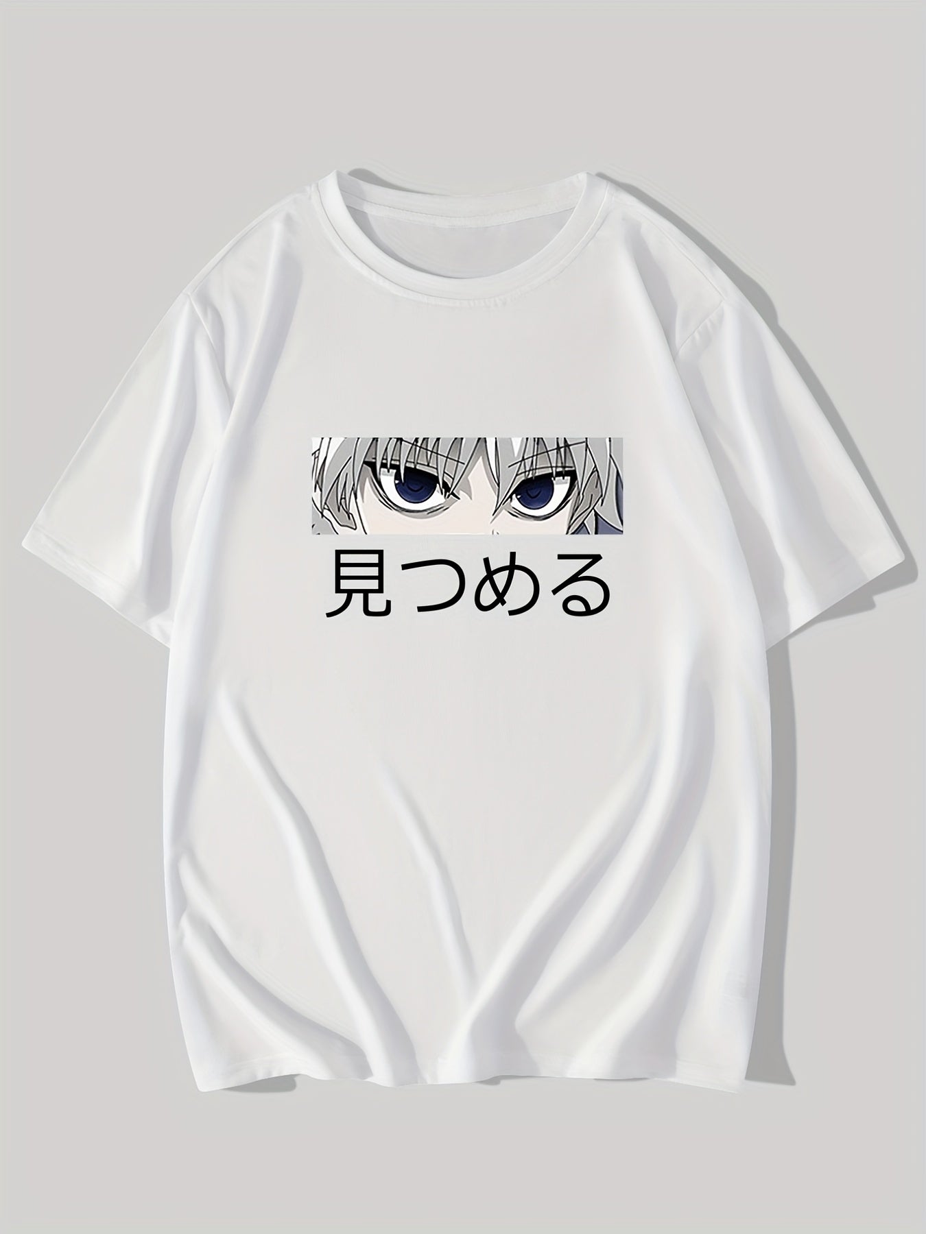 Anime Character & Japanese Letter Pattern Print Men's T-shirt, Graphic Tee Men's Summer Clothes, Men's Outfits