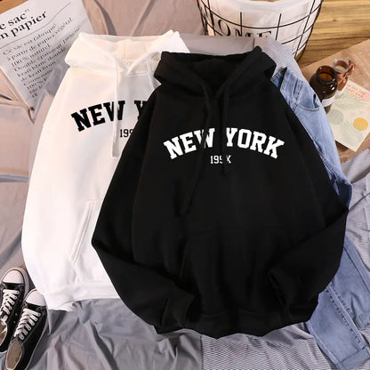 Women's Velvet Hoodies with New York Print for Autumn