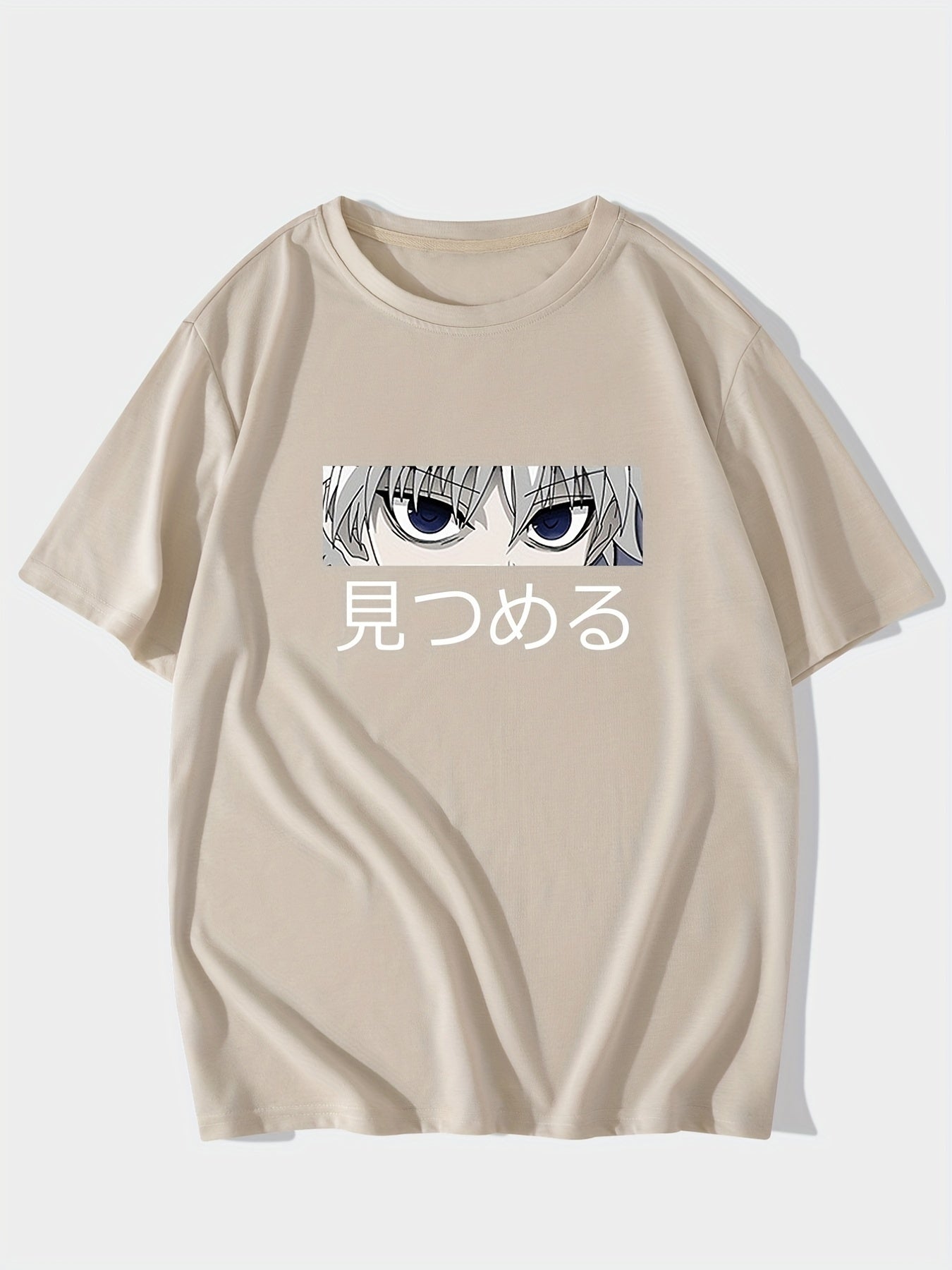 Anime Character & Japanese Letter Pattern Print Men's T-shirt, Graphic Tee Men's Summer Clothes, Men's Outfits
