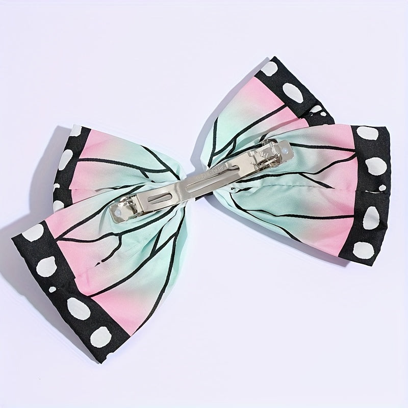 Chic Anime Bowknot Hair Clip - Cute, Durable Fabric Barrette with Whimsical Cartoon Print for Teens & Women