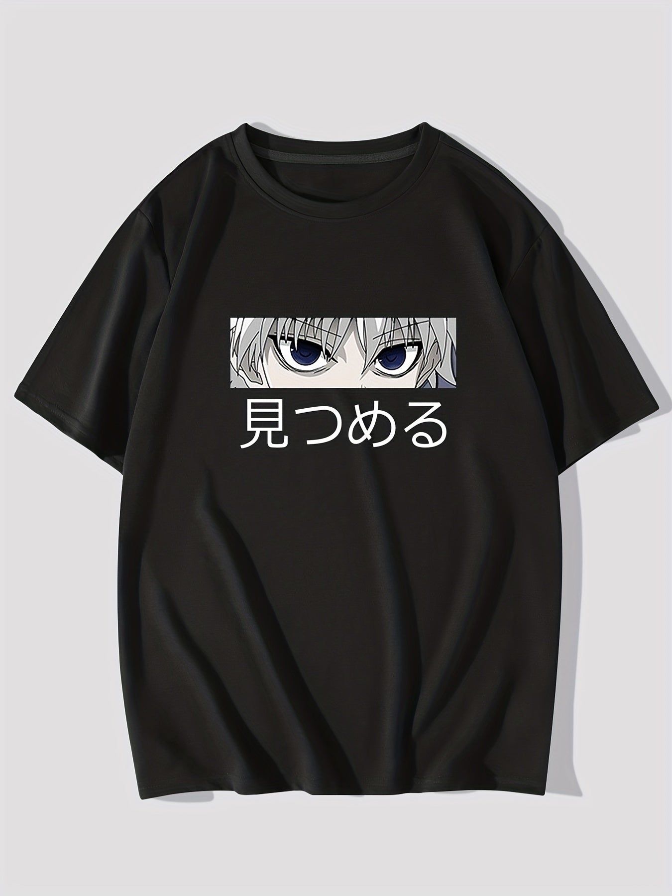 Anime Character & Japanese Letter Pattern Print Men's T-shirt, Graphic Tee Men's Summer Clothes, Men's Outfits