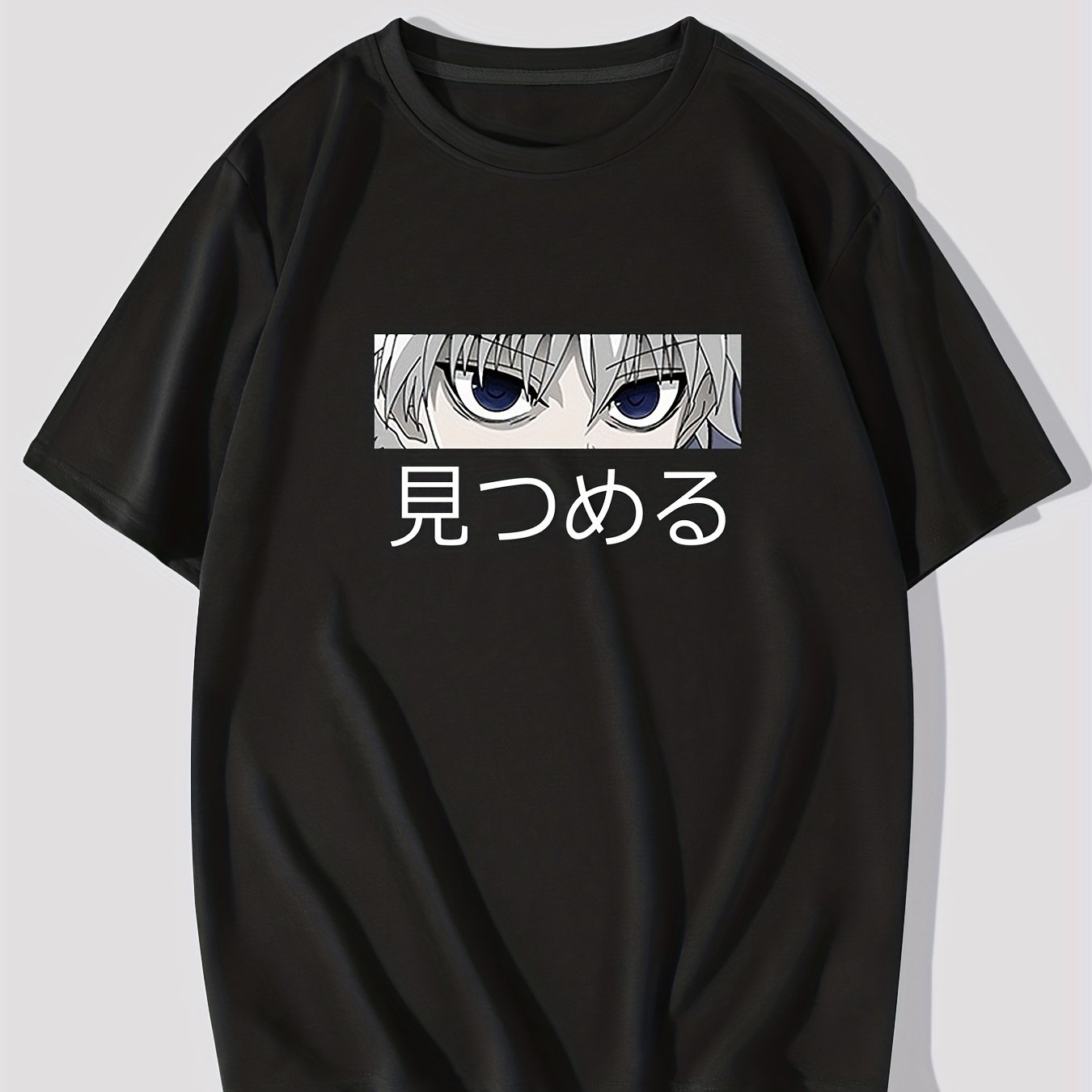 Anime Character & Japanese Letter Pattern Print Men's T-shirt, Graphic Tee Men's Summer Clothes, Men's Outfits