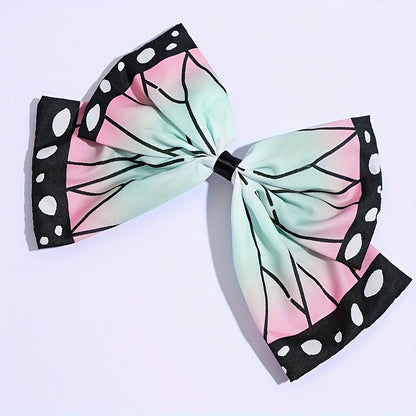 Chic Anime Bowknot Hair Clip - Cute, Durable Fabric Barrette with Whimsical Cartoon Print for Teens & Women