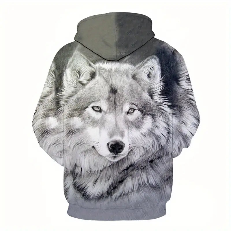Plus Size Men's 3D Wolf Hoodies - Trendy Pullover Sweatshirt