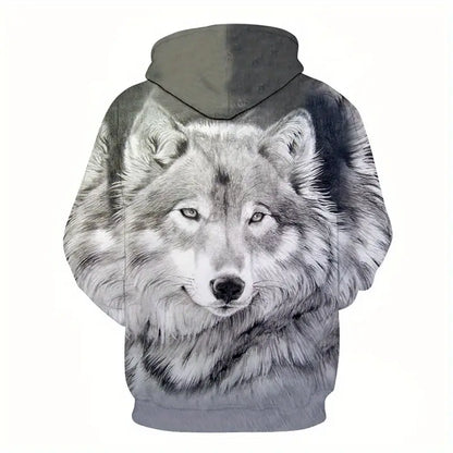 Plus Size Men's 3D Wolf Hoodies - Trendy Pullover Sweatshirt