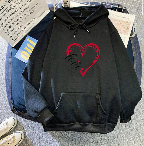 Retro Love Pattern Women's Hoodie Pullover College Style
