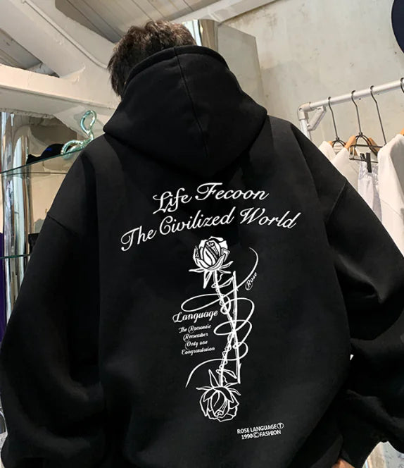 Breezy Printed Pullover Hoodie - Loose Slouchy Style