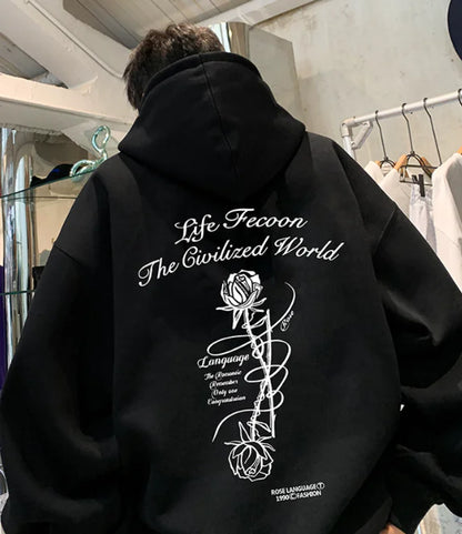 Breezy Printed Pullover Hoodie - Loose Slouchy Style