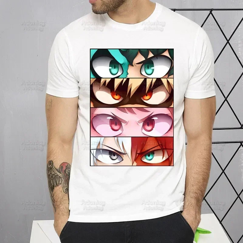 My Hero Academia T Shirt Men Retro Washed Tops Tee Harajuku Midoriya Izuku Tshirt Streetwear Hip Hop Male Bakugou Anime T-shirts