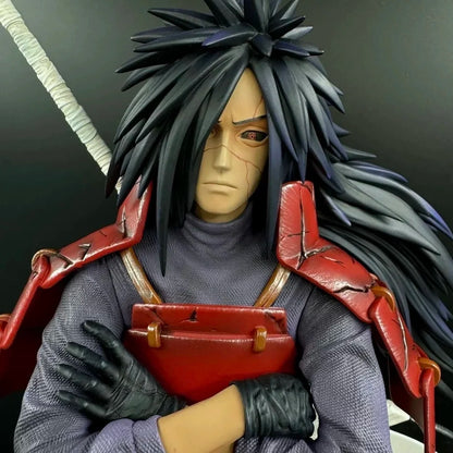 Naruto Uchiha Madara Anime Figures Door God Ban Figurine With Luminous Base Statue 42cm GK Models Collection Children Gifts Toys