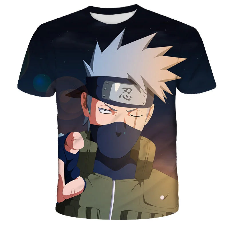 2024 New Hot Summer Men's Japanese anime Naruto 3D Printed T-shirt Children's Street Leisure Sports Large Top