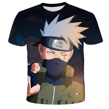 2024 New Hot Summer Men's Japanese anime Naruto 3D Printed T-shirt Children's Street Leisure Sports Large Top