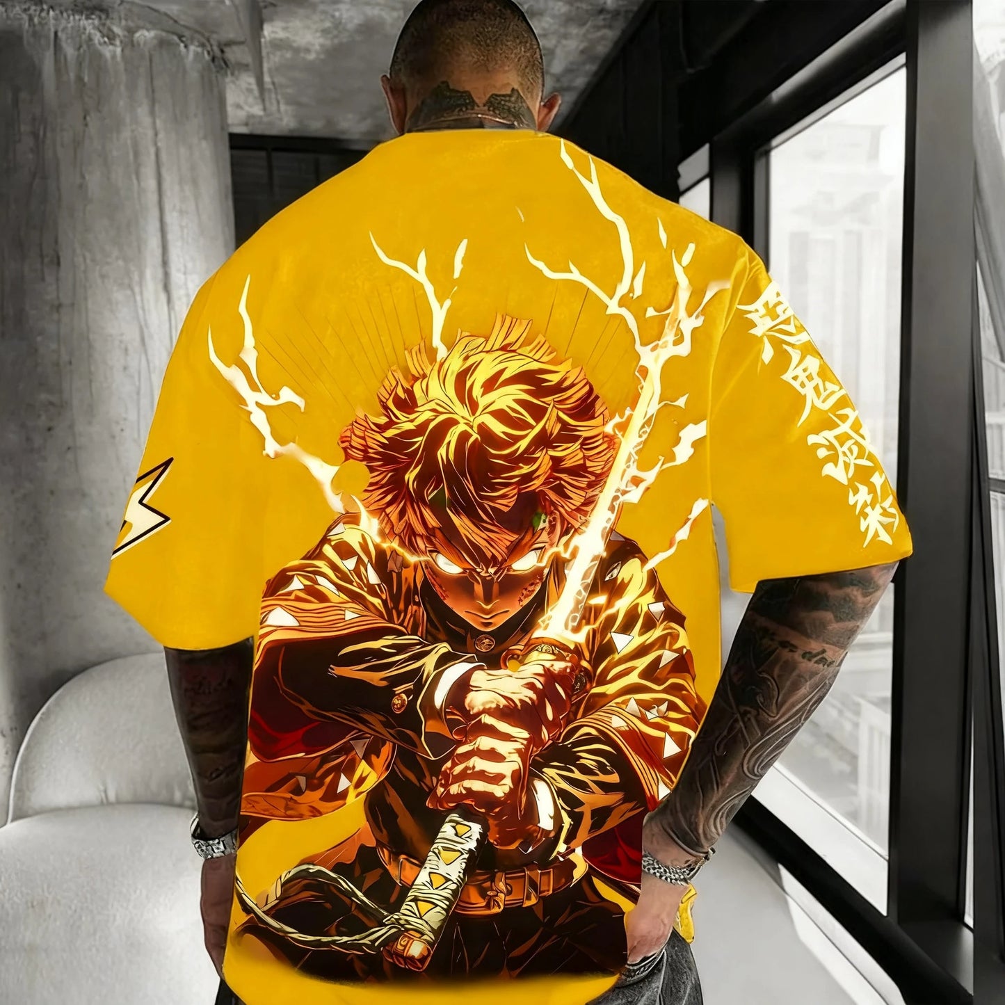 Demon Slayer Anime Co-branded Peripheral Printed T-shirt Men's Summer New American Hip Hop Trendy Casual Loose Parent-child Top