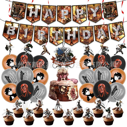 Attack on Titan Cartoon Anime Theme Birthday Scene Decoration Supplies Party Decorations,Banners,Balloons,Flag Pulling Party Set