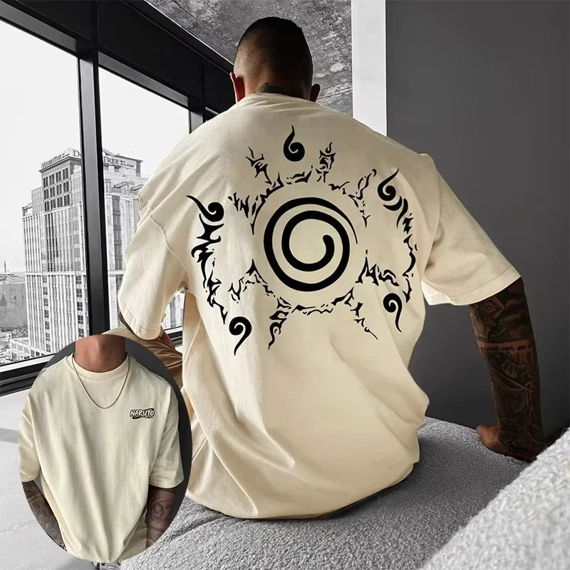 Japanese Anime Men's T-shirt Summer New Trend Hip Hop Cotton Printed Short-sleeved Casual Daily Oversized Half-sleeved Top
