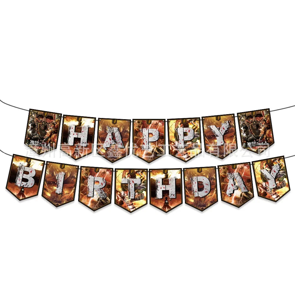 Attack on Titan Cartoon Anime Theme Birthday Scene Decoration Supplies Party Decorations,Banners,Balloons,Flag Pulling Party Set