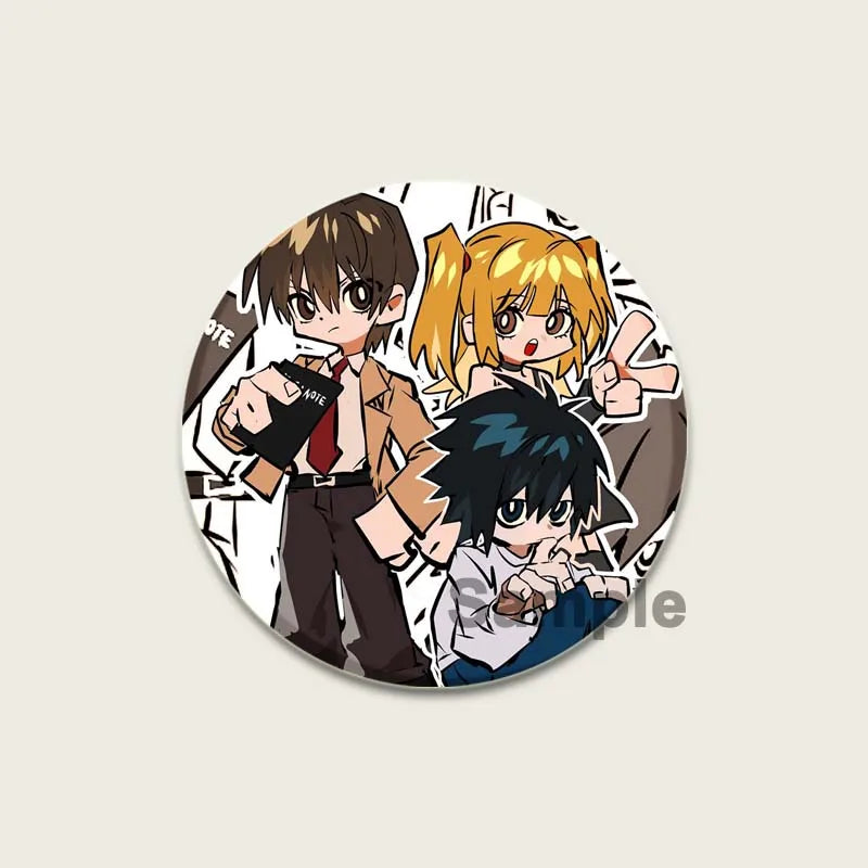 Death Note HD Print Anime Pins Handmade Round Brooches L Killer Yagami Light Cosplay Badge Backpacks Jewelry Gifts Accessory