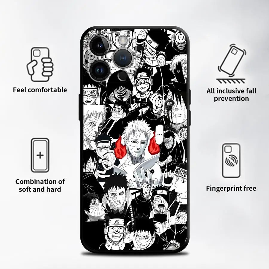 Uchiha Obito Anime Case for iPhone XS Max 15 16 14 Plus XR 7 8 13 12 11 Pro Max Black Soft Phone Cover