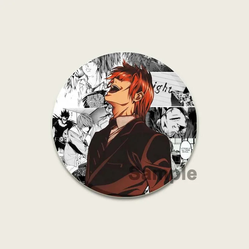 Death Note HD Print Anime Pins Handmade Round Brooches L Killer Yagami Light Cosplay Badge Backpacks Jewelry Gifts Accessory
