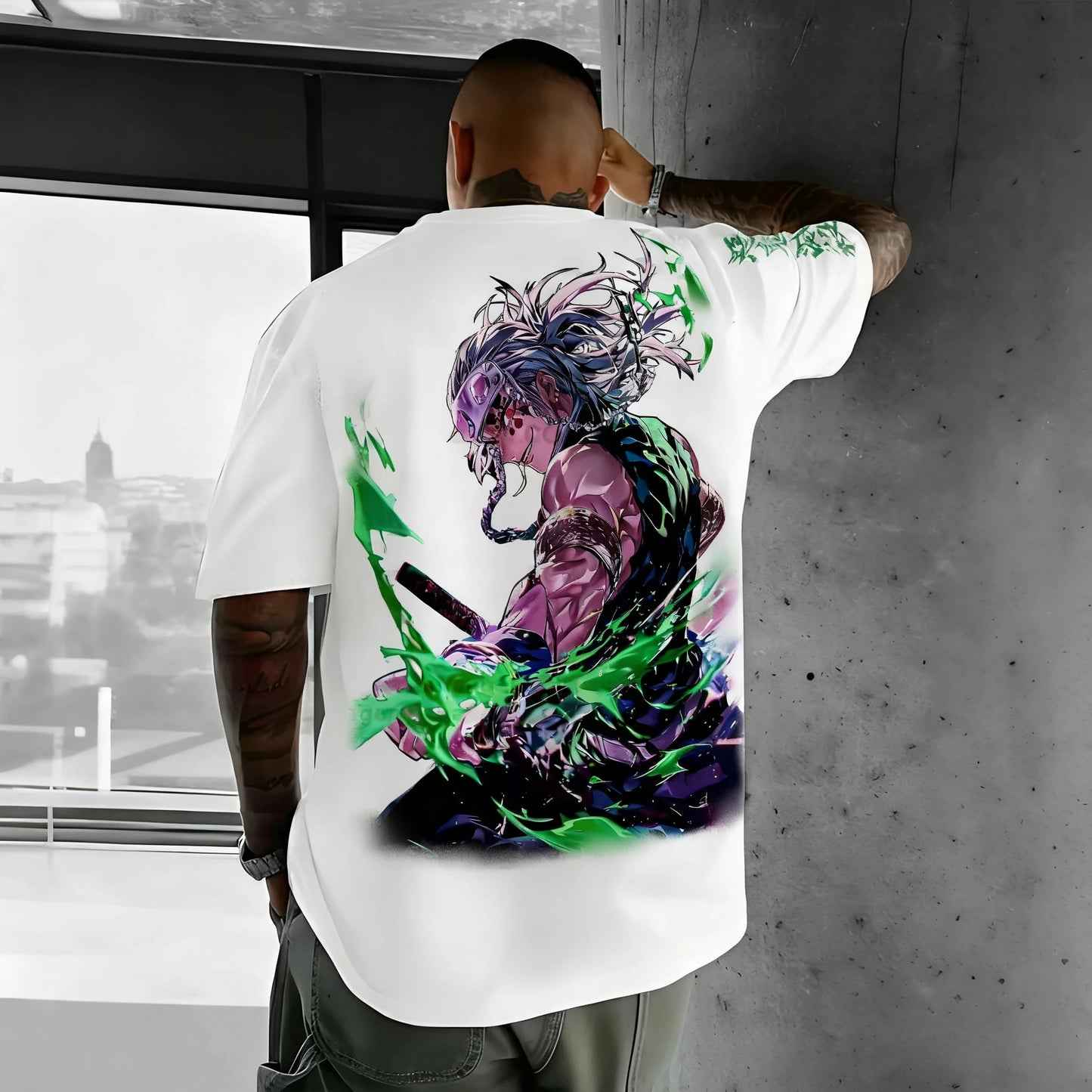 Demon Slayer Anime Co-branded Peripheral Printed T-shirt Men's Summer New American Hip Hop Trendy Casual Loose Parent-child Top