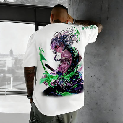Demon Slayer Anime Co-branded Peripheral Printed T-shirt Men's Summer New American Hip Hop Trendy Casual Loose Parent-child Top