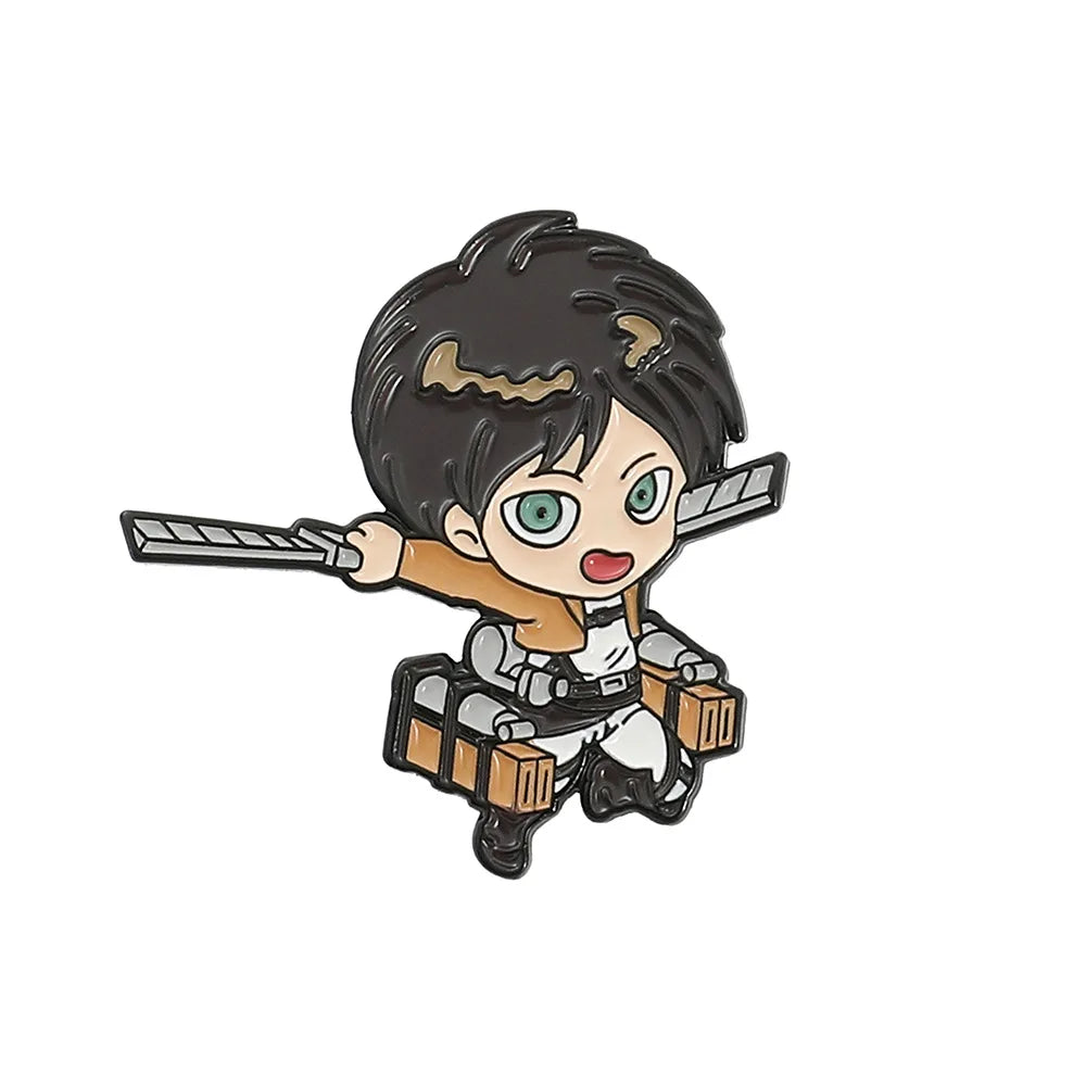 Anime Attack on Titan Enamel Brooch Eren Jaeger Mikasa Ackerman Jiyuu No Tsubasa Cartoon Lapel Badge Adornment Gift Wholesale