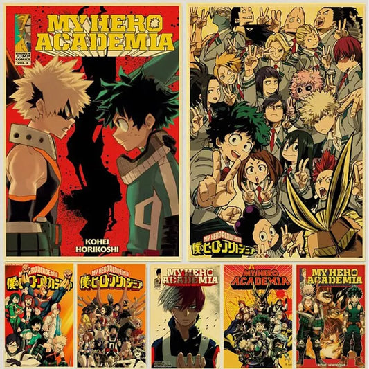 My Hero Academia Canvas Print  Vintage Anime Wall Art for Living Room Decor Modular Poster Set