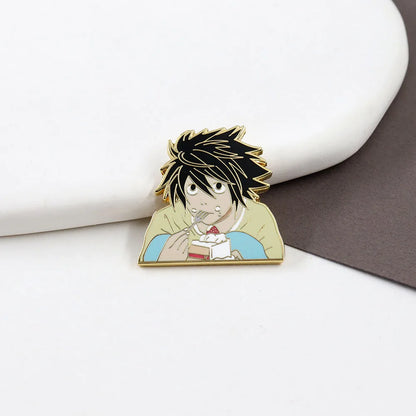 Death Note L Eating Cake Rem Enamel Pin Creativity Anime Character Light Yagami Kira Symbol Brooch Cute Peripheral Accessories
