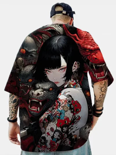 Men's T-Shirt Anime Girl Character Tee 3D Sexy Beauty Printed t shirt Loose Casual Street Men Top Oversized Short Sleeve T-shirt