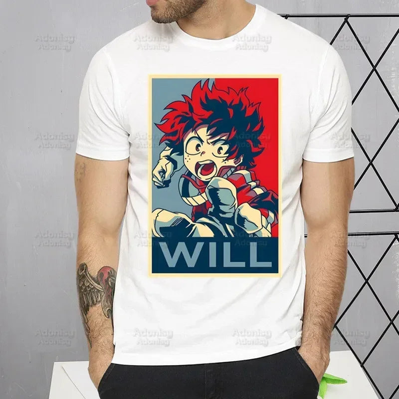 My Hero Academia T Shirt Men Retro Washed Tops Tee Harajuku Midoriya Izuku Tshirt Streetwear Hip Hop Male Bakugou Anime T-shirts