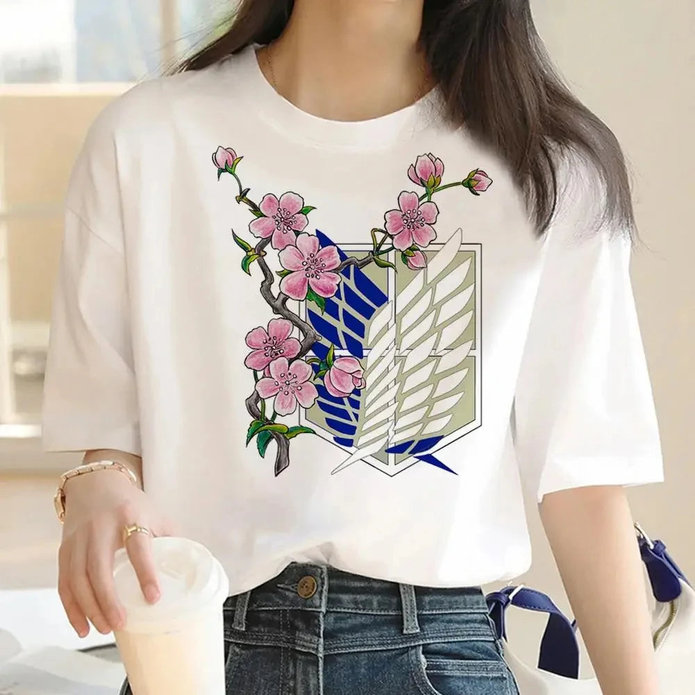 Japanese Anime Attack on Titan Graphic Print Harajuku T Shirt Casual Fashion Short Sleeve Plus Size T Shirt Women Retro Tops