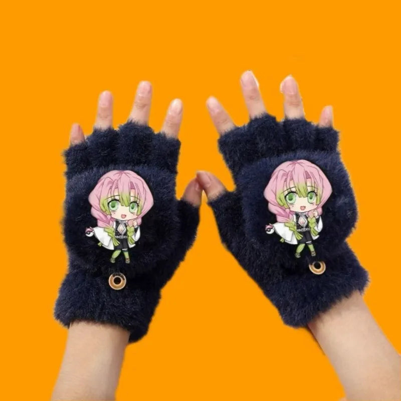 Demon Slayer asibira Inosuke Tanjiro Kamado anime peripheral cartoon children's autumn and winter half pack finger flip gloves