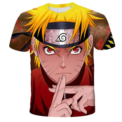2024 New Hot Summer Men's Japanese anime Naruto 3D Printed T-shirt Children's Street Leisure Sports Large Top