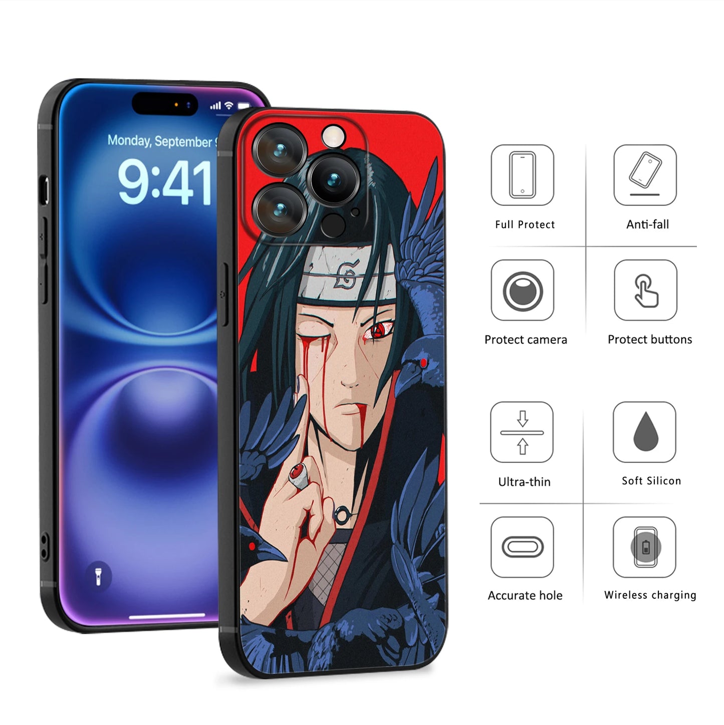MINISO Phone Case for iPhone 17 Pro Akatsuki Uchiha Itachi Anime Soft Silicon Cover for iPhone 16 15 14 13 12 17 Pro Max Plus