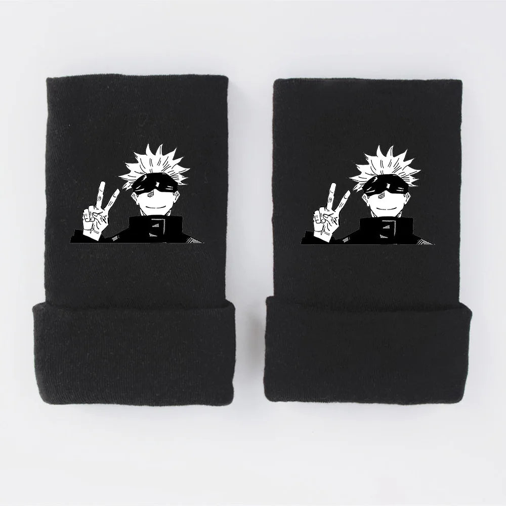 New Style Anime Jujutsu Kaisen Itadori Yuji Fushiguro Megumi Gojo Satoru Warm and Fleece Half Finger Gloves for Men and Women