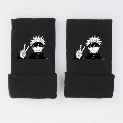 New Style Anime Jujutsu Kaisen Itadori Yuji Fushiguro Megumi Gojo Satoru Warm and Fleece Half Finger Gloves for Men and Women