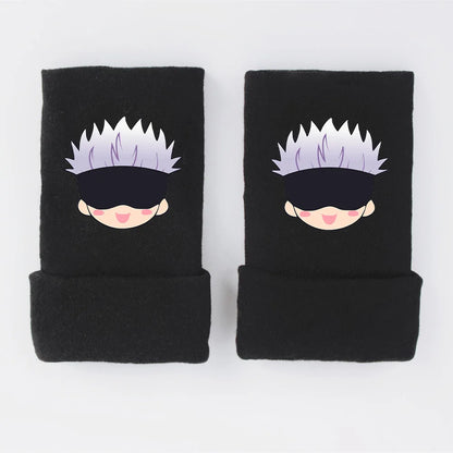 New Style Anime Jujutsu Kaisen Itadori Yuji Fushiguro Megumi Gojo Satoru Warm and Fleece Half Finger Gloves for Men and Women