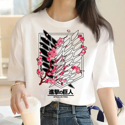 Japanese Anime Attack on Titan Graphic Print Harajuku T Shirt Casual Fashion Short Sleeve Plus Size T Shirt Women Retro Tops