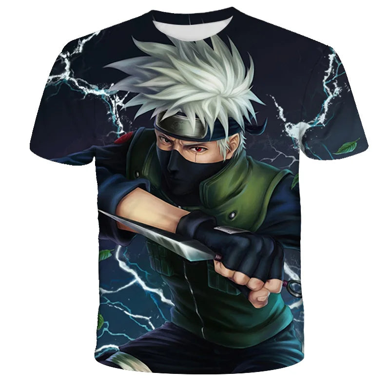2024 New Hot Summer Men's Japanese anime Naruto 3D Printed T-shirt Children's Street Leisure Sports Large Top