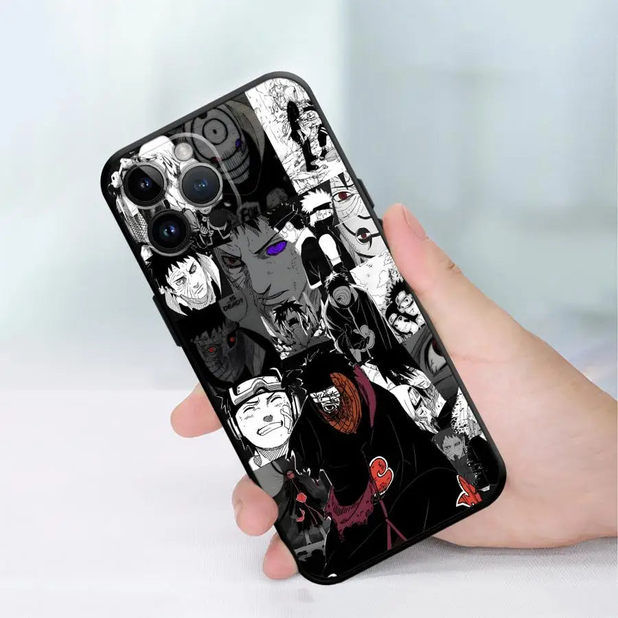 Uchiha Obito Anime Case for iPhone XS Max 15 16 14 Plus XR 7 8 13 12 11 Pro Max Black Soft Phone Cover