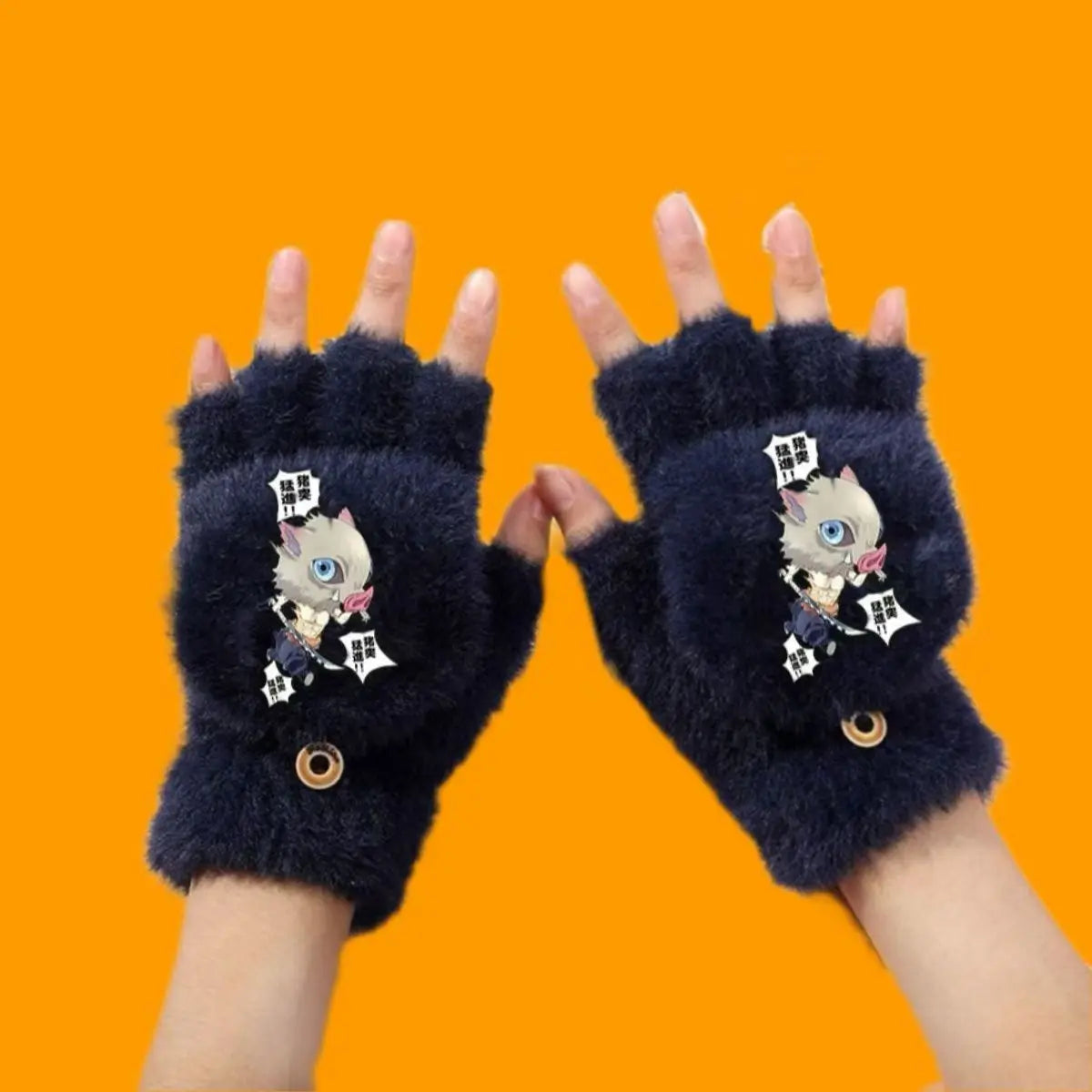 Demon Slayer asibira Inosuke Tanjiro Kamado anime peripheral cartoon children's autumn and winter half pack finger flip gloves