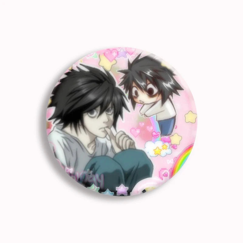 Japanese Anime Death Note Button Pins Handmade L Killer Yagami Light Round Brooch Cosplay Accessories Decor Friends Gifts