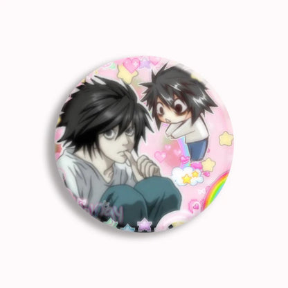 Japanese Anime Death Note Button Pins Handmade L Killer Yagami Light Round Brooch Cosplay Accessories Decor Friends Gifts