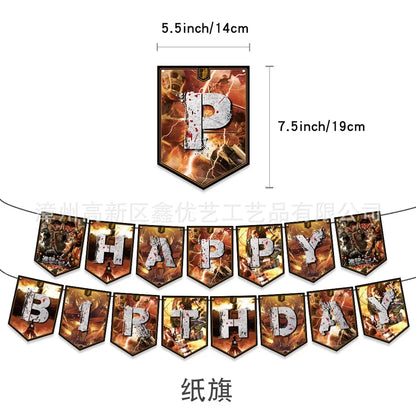 Attack on Titan Cartoon Anime Theme Birthday Scene Decoration Supplies Party Decorations,Banners,Balloons,Flag Pulling Party Set