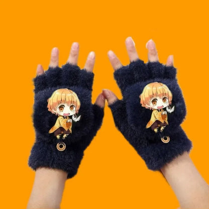 Demon Slayer asibira Inosuke Tanjiro Kamado anime peripheral cartoon children's autumn and winter half pack finger flip gloves
