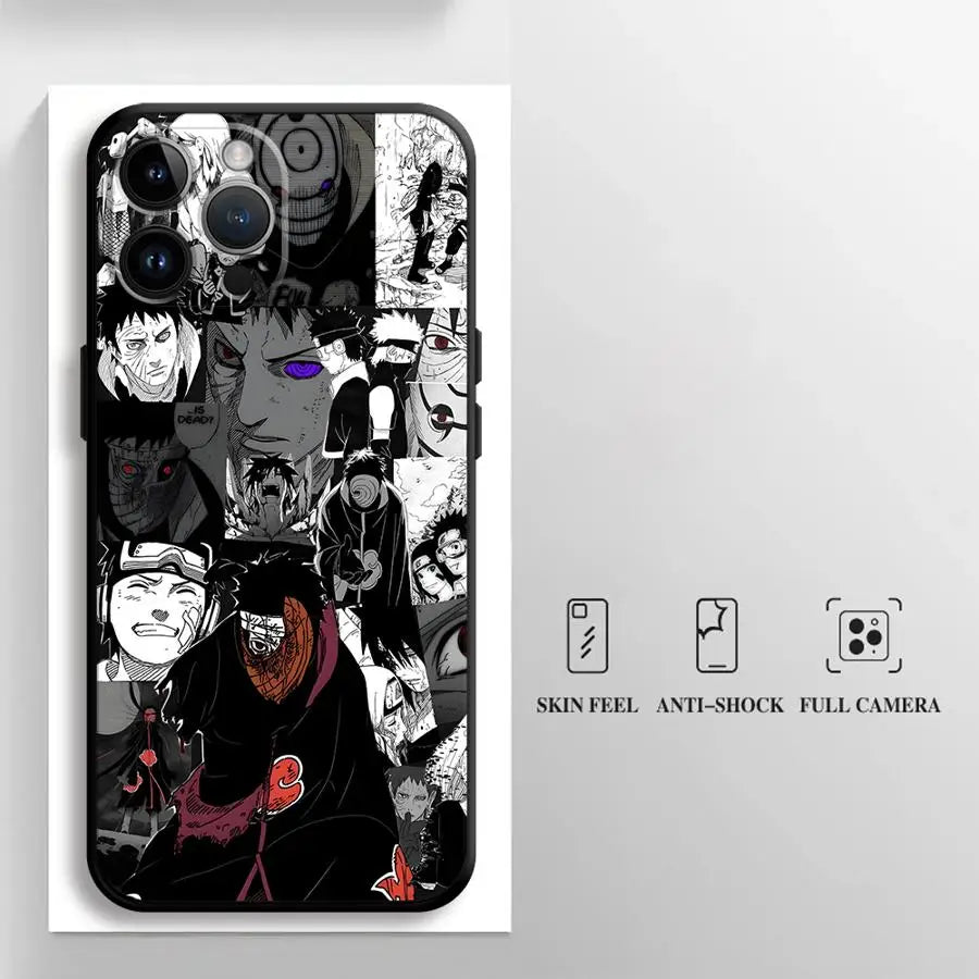 Uchiha Obito Anime Case for iPhone XS Max 15 16 14 Plus XR 7 8 13 12 11 Pro Max Black Soft Phone Cover