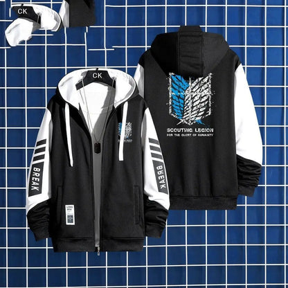 Anime Attack on Titan Scout Regiment Thin style Hoodie Zipper Sports Coat Men Women Printed Long Sleeve Role Playing Sportswear